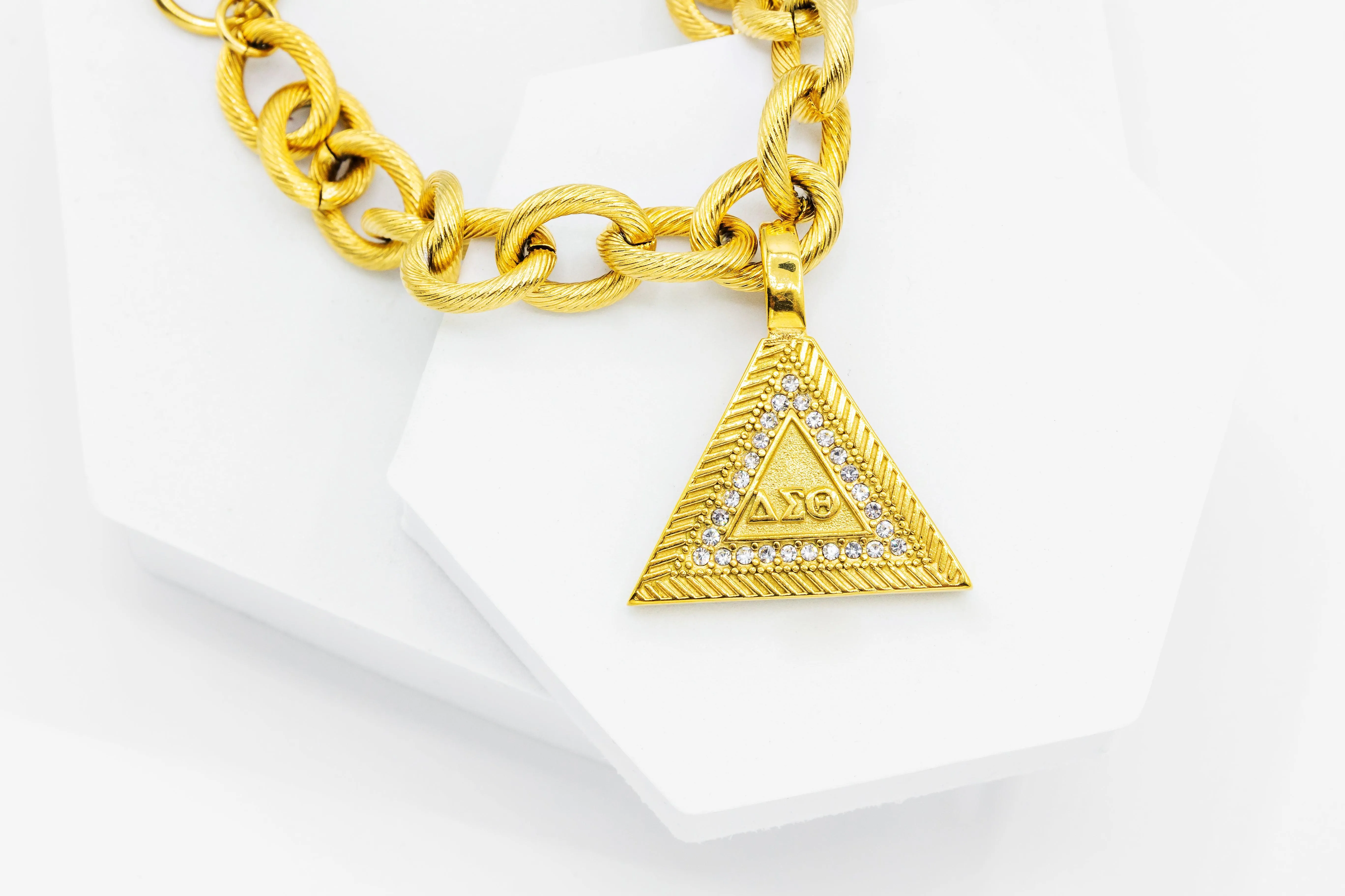 ΔΣΘ Signature Pyramid Pendant and Oval Link Bracelet (Stainless Steel)