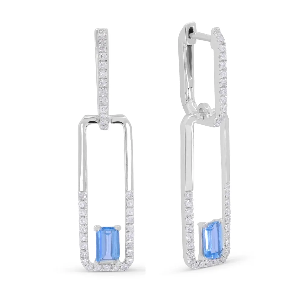 0.64Ct Blue Topaz Drop/dangle Earrings In 14K White Gold