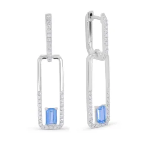 0.64Ct Blue Topaz Drop/dangle Earrings In 14K White Gold