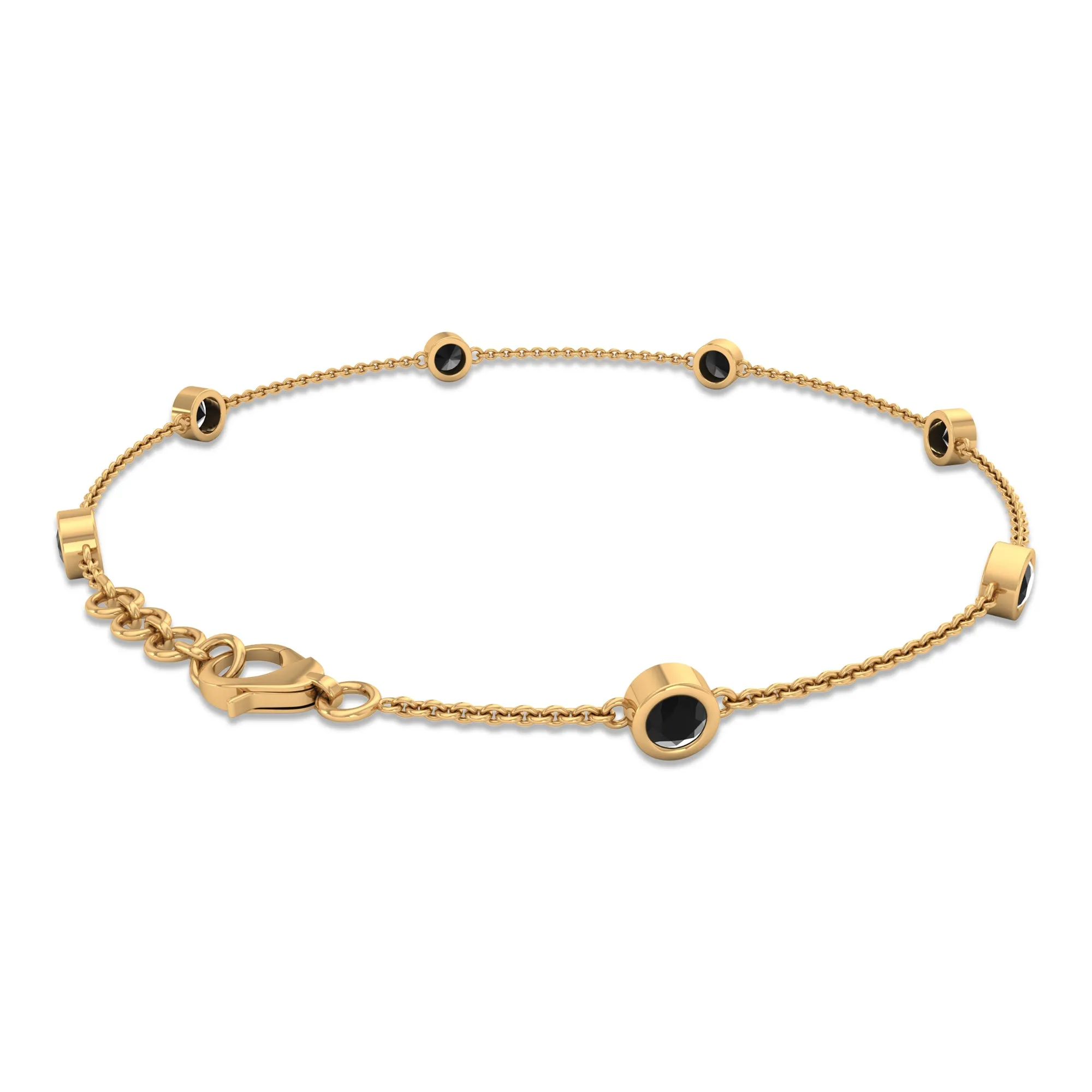 0.75 CT Bezel Set Black Spinel Seven Stone Station Chain Bracelet