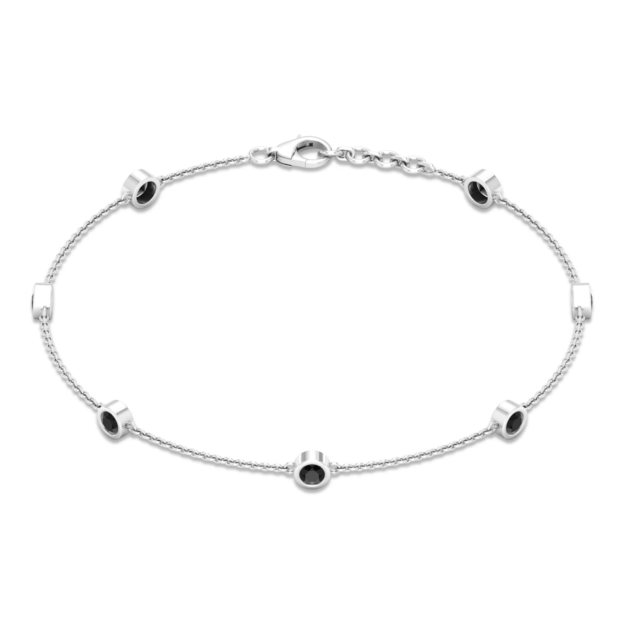 0.75 CT Bezel Set Black Spinel Seven Stone Station Chain Bracelet