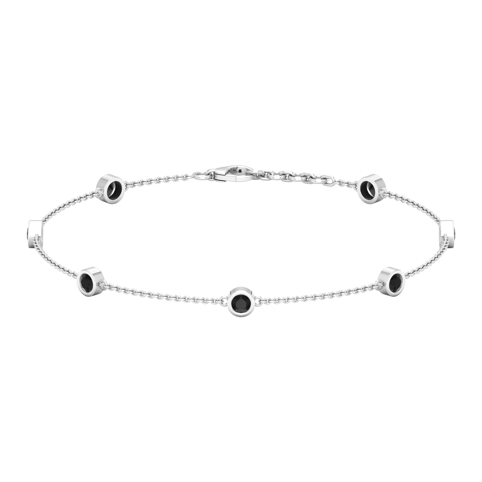 0.75 CT Bezel Set Black Spinel Seven Stone Station Chain Bracelet