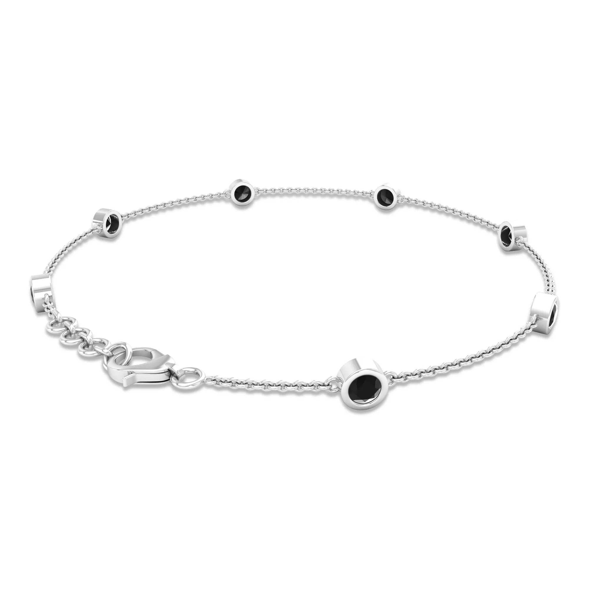 0.75 CT Bezel Set Black Spinel Seven Stone Station Chain Bracelet