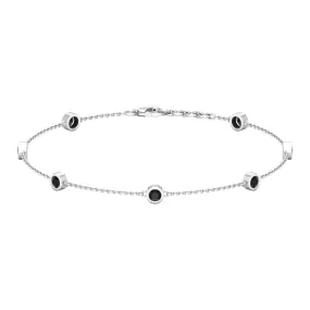 0.75 CT Bezel Set Black Spinel Seven Stone Station Chain Bracelet