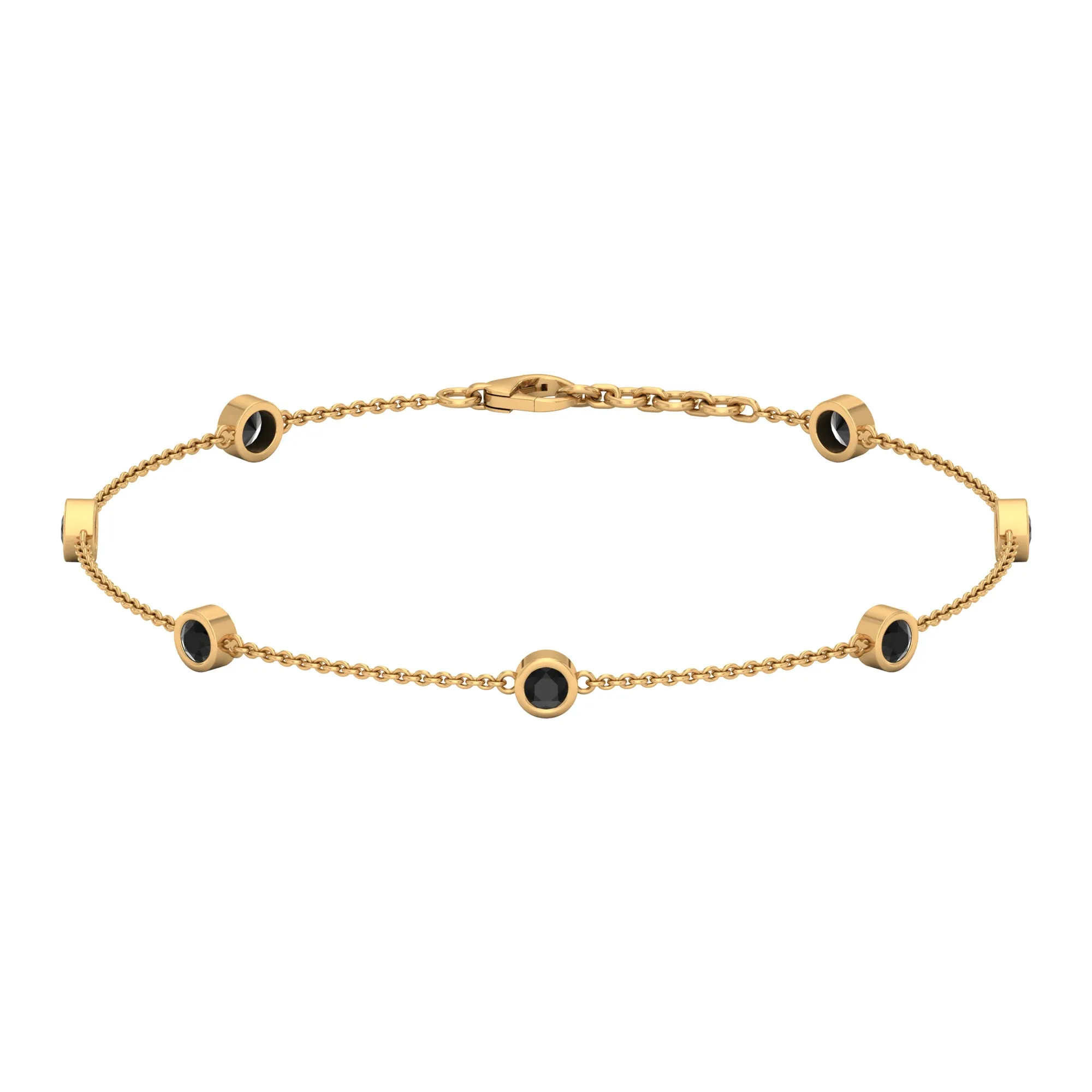 0.75 CT Bezel Set Black Spinel Seven Stone Station Chain Bracelet