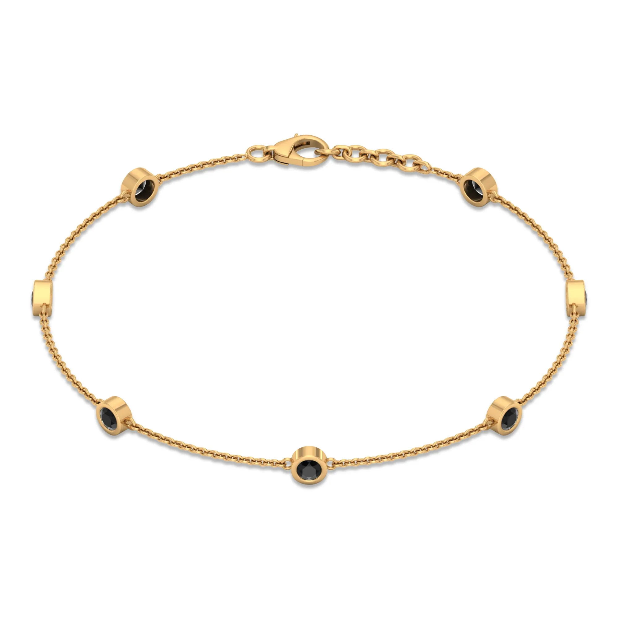0.75 CT Bezel Set Black Spinel Seven Stone Station Chain Bracelet