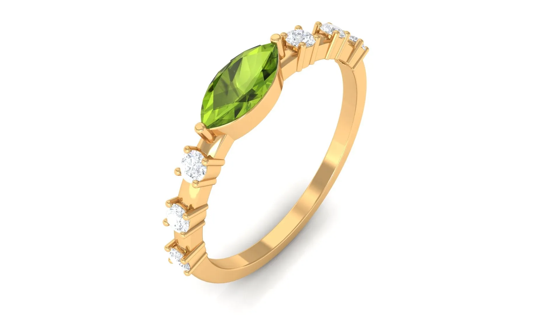 0.75 CT Peridot East West Ring with Diamond Accent