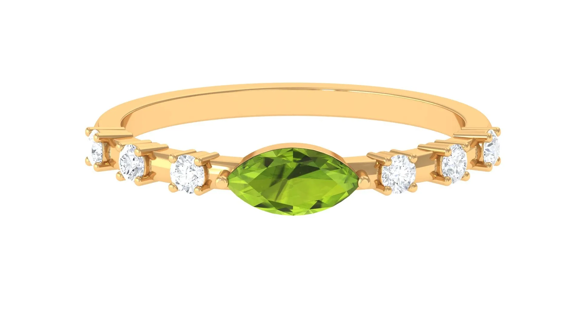 0.75 CT Peridot East West Ring with Diamond Accent