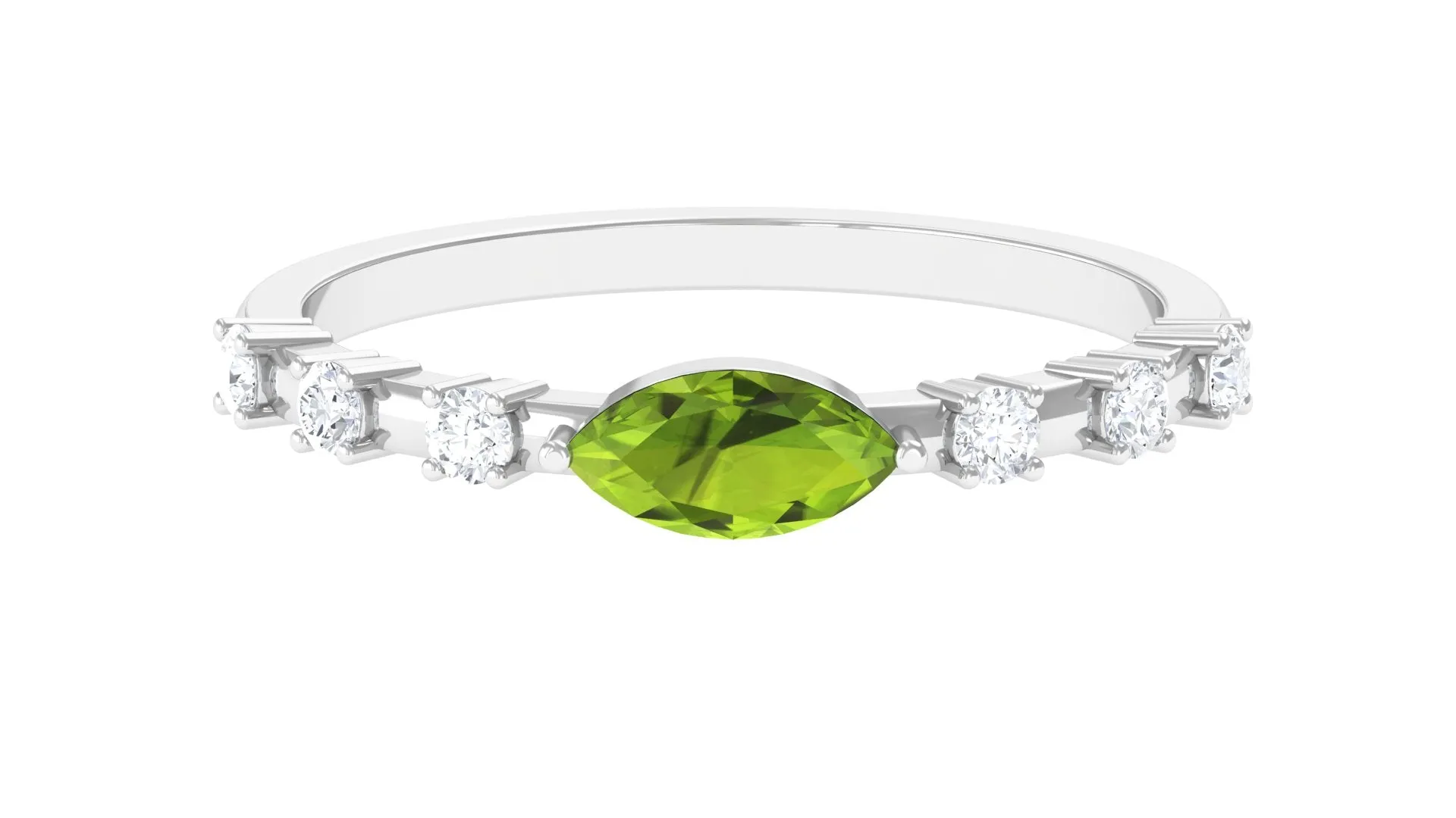 0.75 CT Peridot East West Ring with Diamond Accent