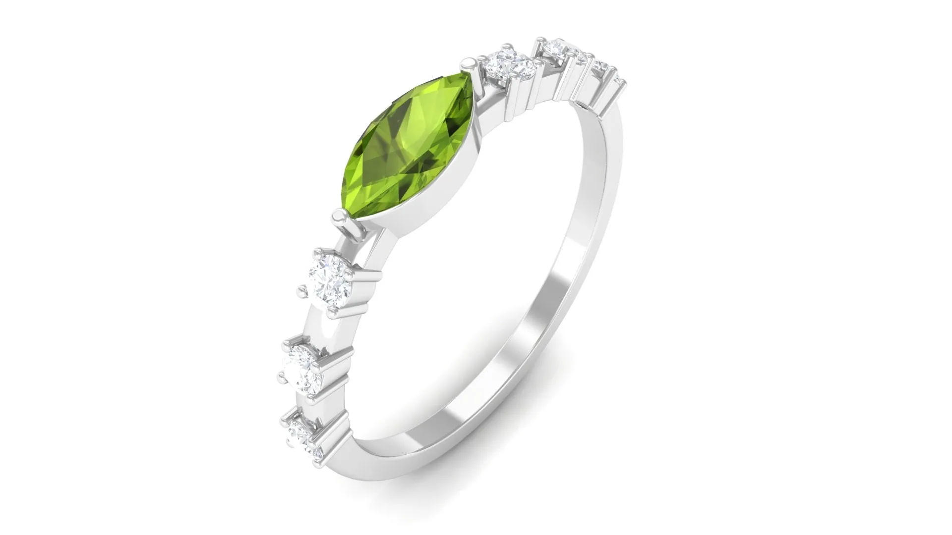 0.75 CT Peridot East West Ring with Diamond Accent