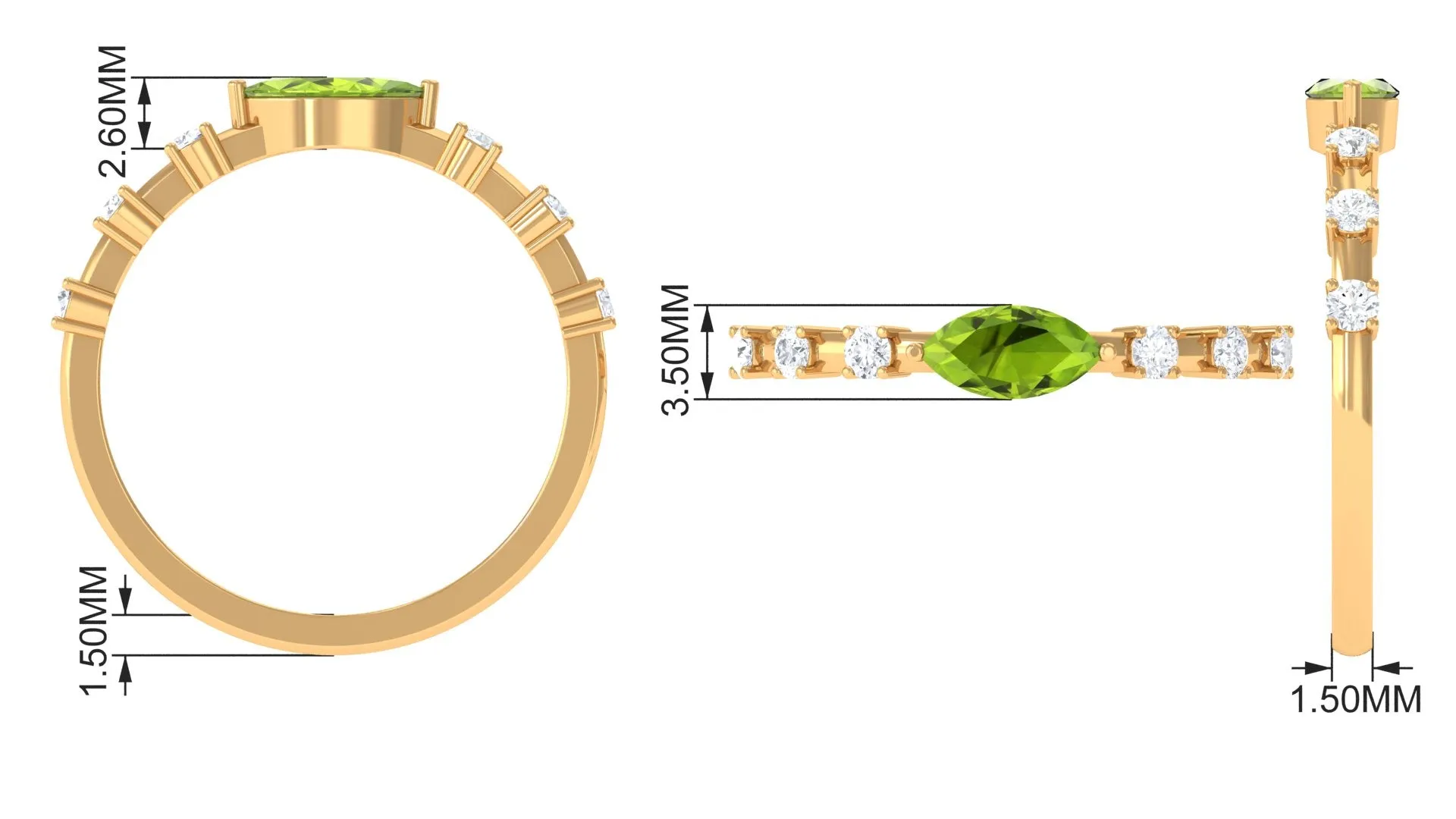 0.75 CT Peridot East West Ring with Diamond Accent