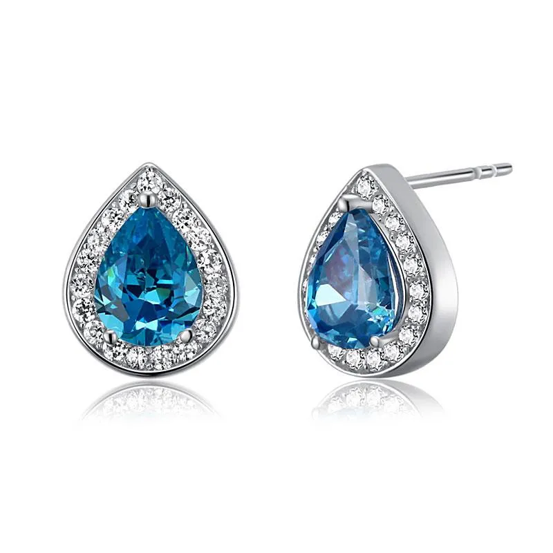 1 Carat Pear Cut Simulated Diamond Blue Topaz 925 Sterling Silver Stud Earrings
