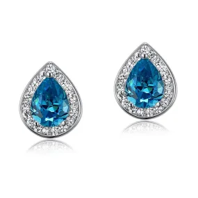 1 Carat Pear Cut Simulated Diamond Blue Topaz 925 Sterling Silver Stud Earrings