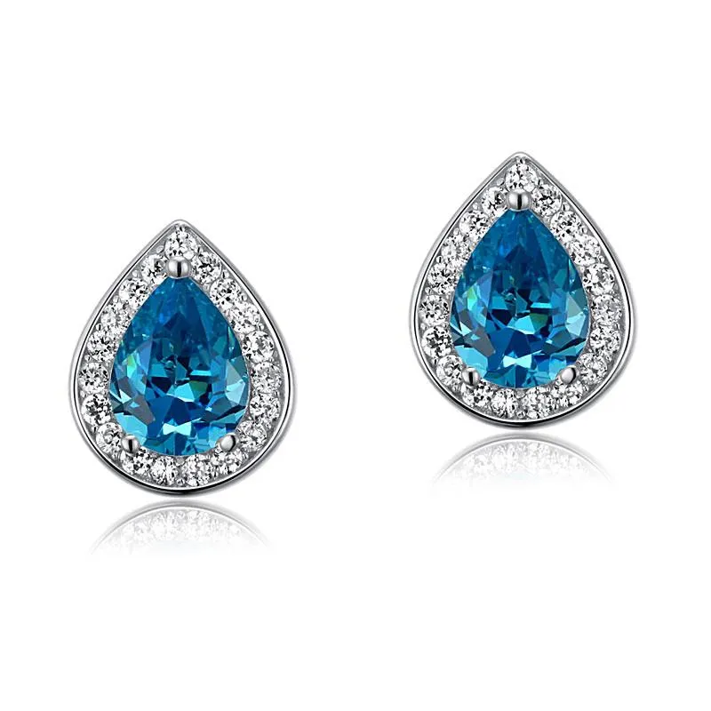 1 Carat Pear Cut Simulated Diamond Blue Topaz 925 Sterling Silver Stud Earrings