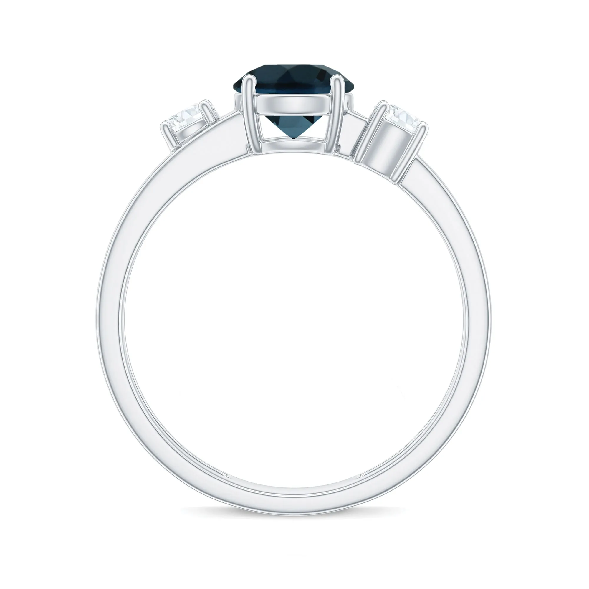 1 CT London Blue Topaz Solitaire Double Band Ring with Diamond