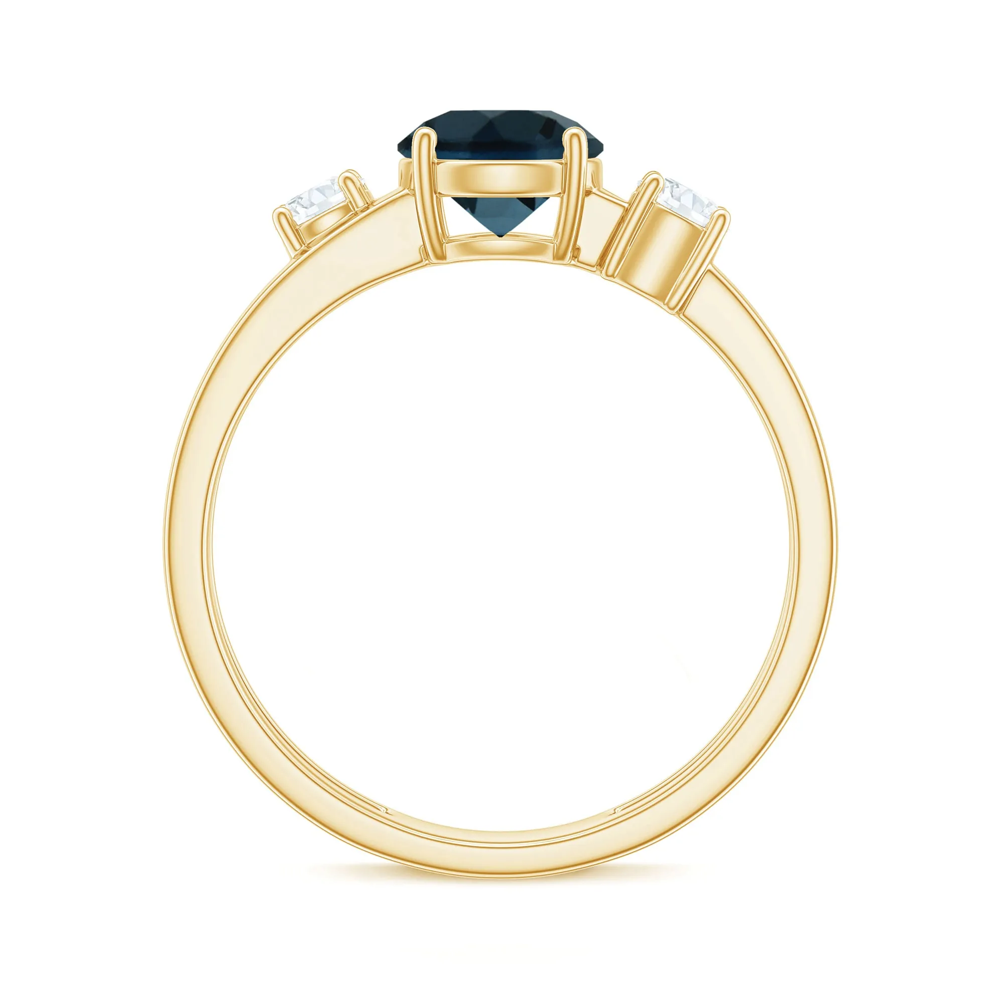 1 CT London Blue Topaz Solitaire Double Band Ring with Diamond
