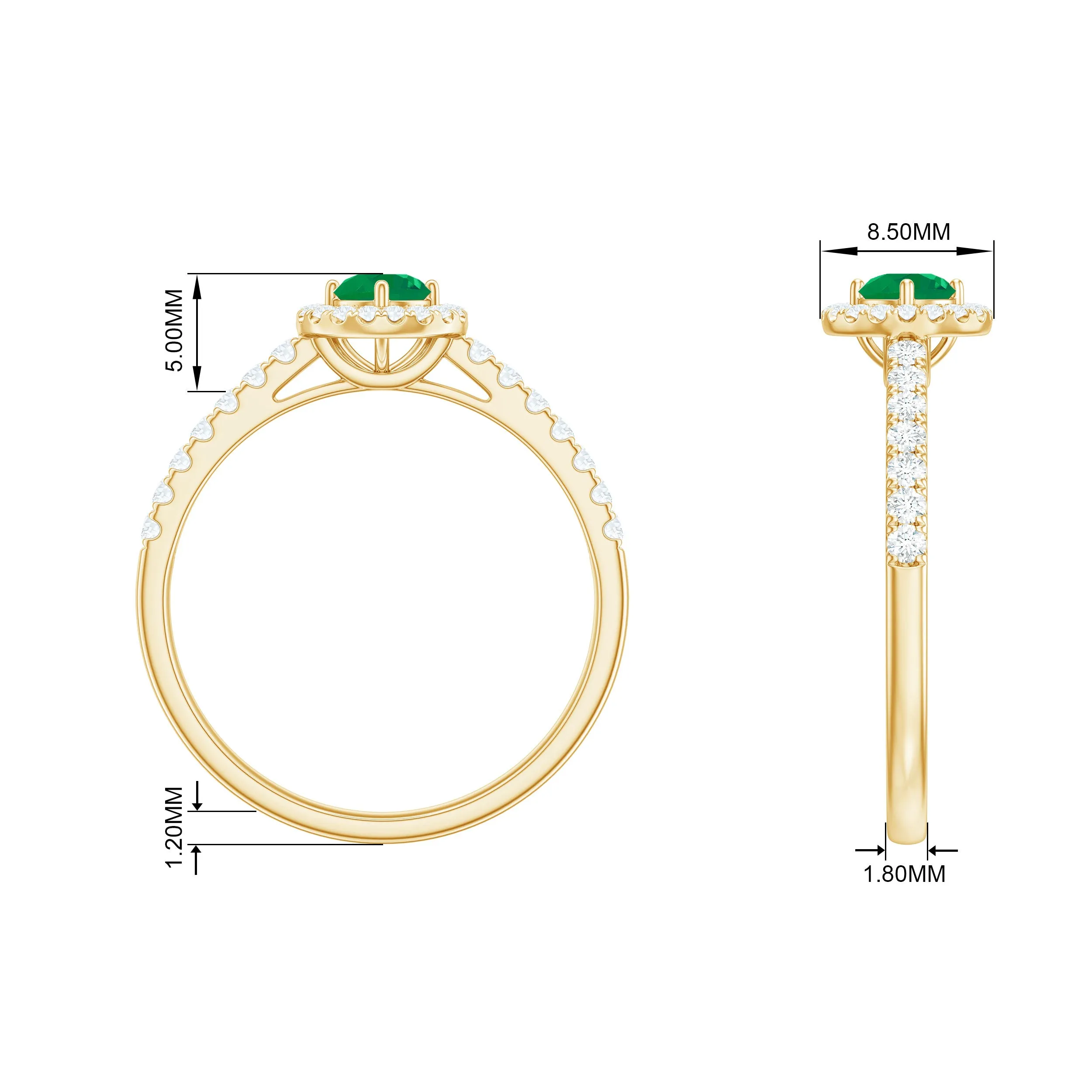 1 CT Minimal Emerald Engagement Ring with Diamond