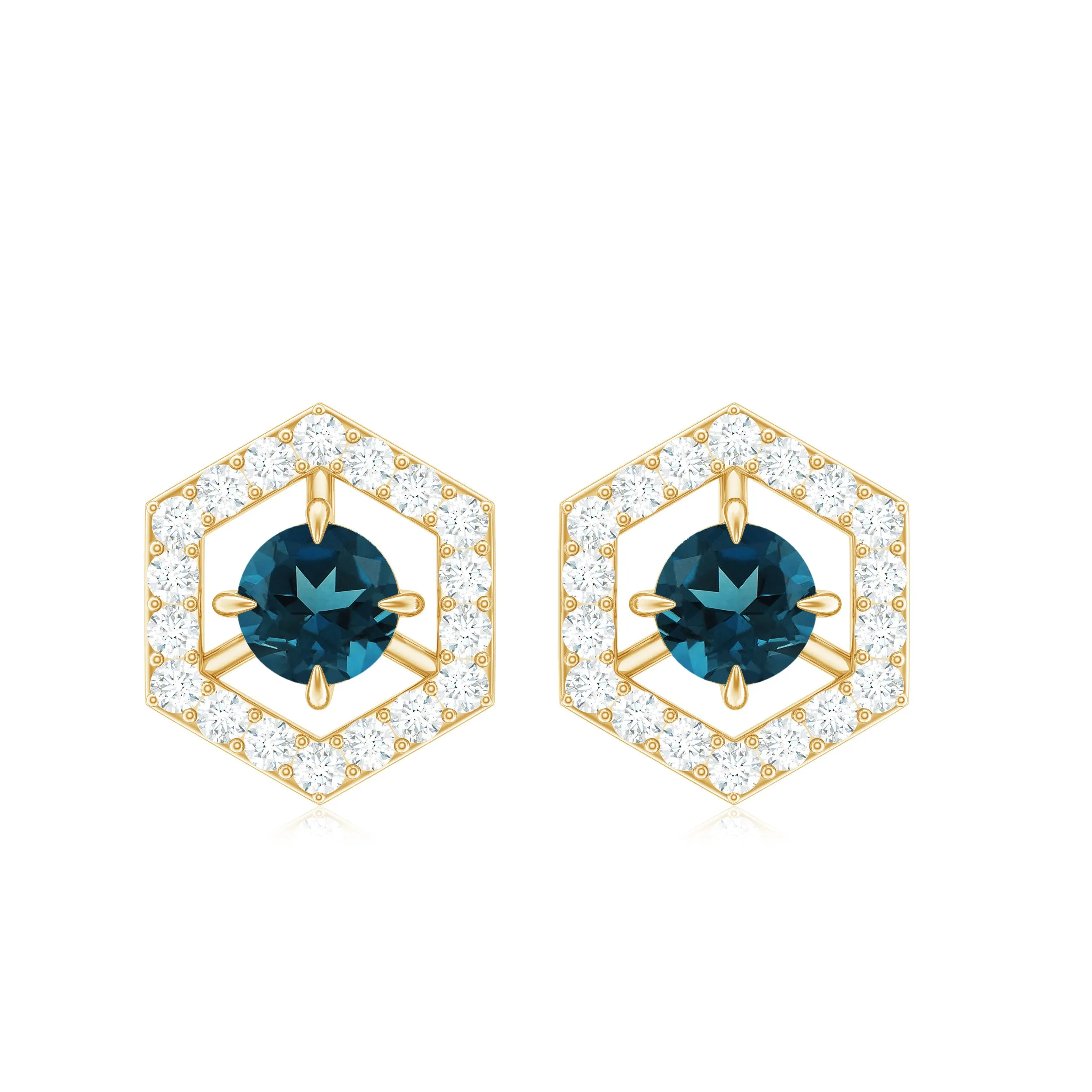 1 CT Minimal London Blue Topaz and Diamond Geometric Stud Earrings