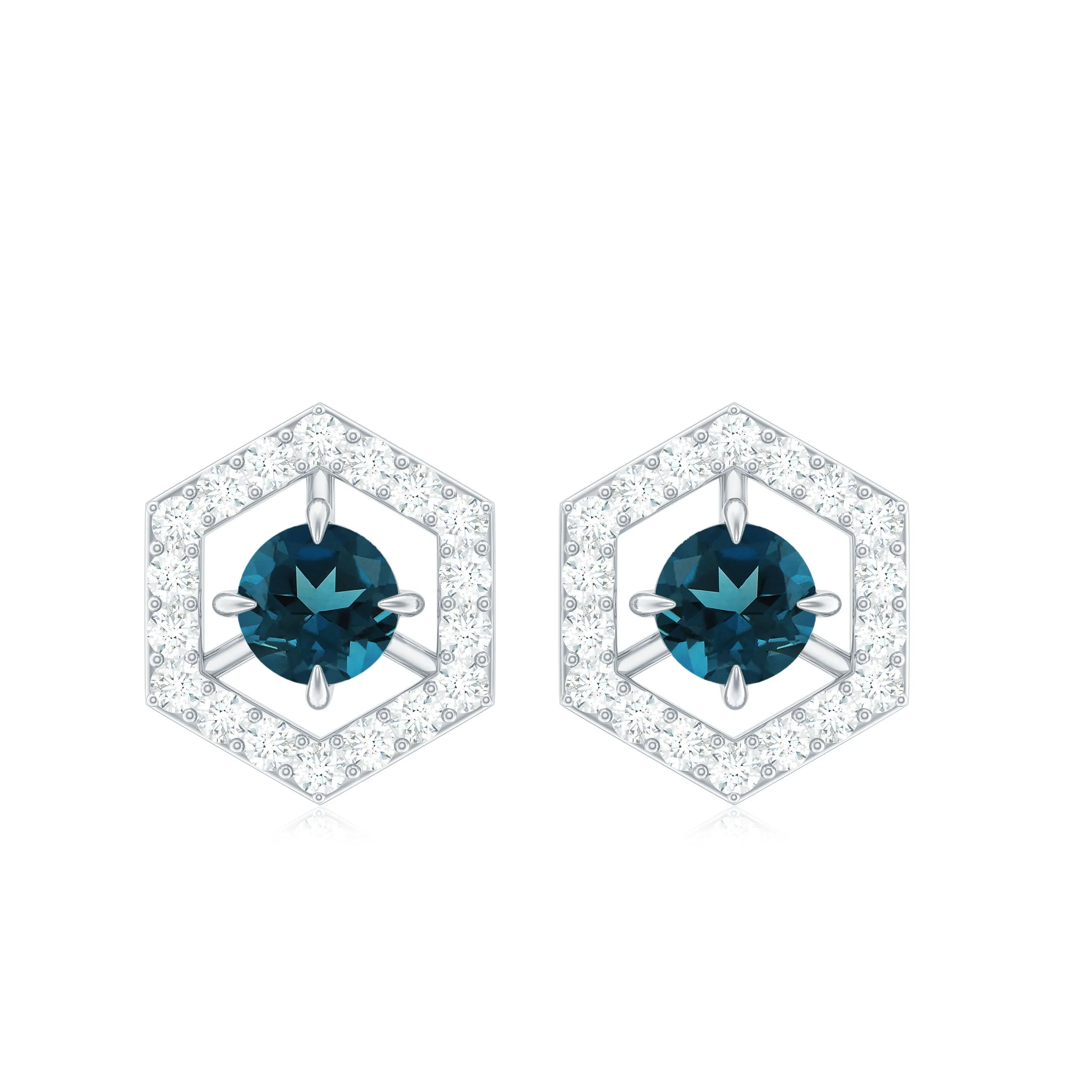 1 CT Minimal London Blue Topaz and Diamond Geometric Stud Earrings