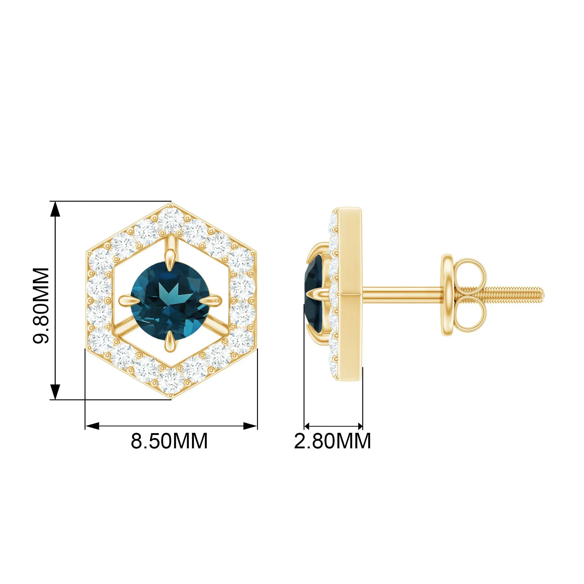 1 CT Minimal London Blue Topaz and Diamond Geometric Stud Earrings