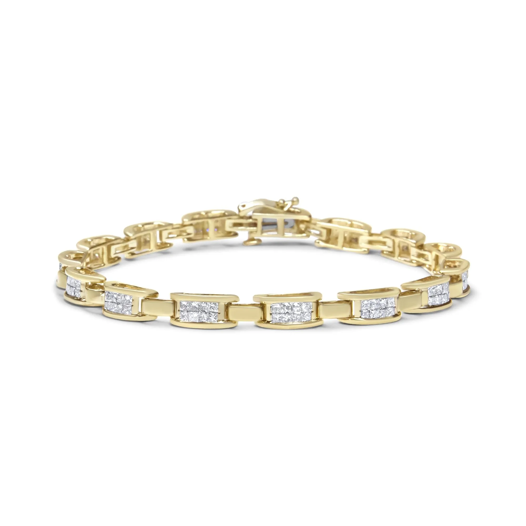 10K Yellow Gold 2.0 Cttw Invisible-Set Princess Cut Diamond Rectangula