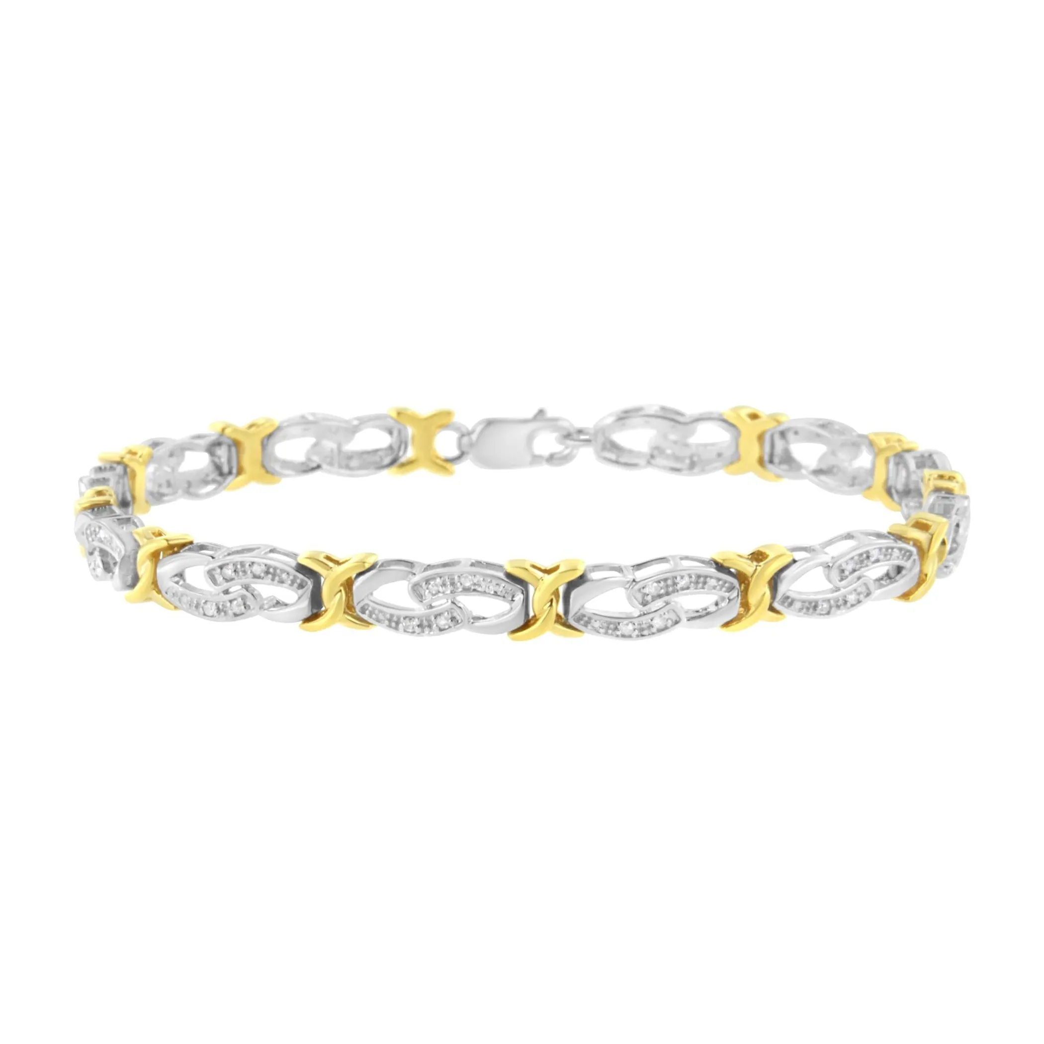 10k Yellow Gold Plated Sterling Silver 1/4 cttw Diamond Infinity and X Link Bracelet (I-J Clarity, I2-I3 Color) - Size 7.25"