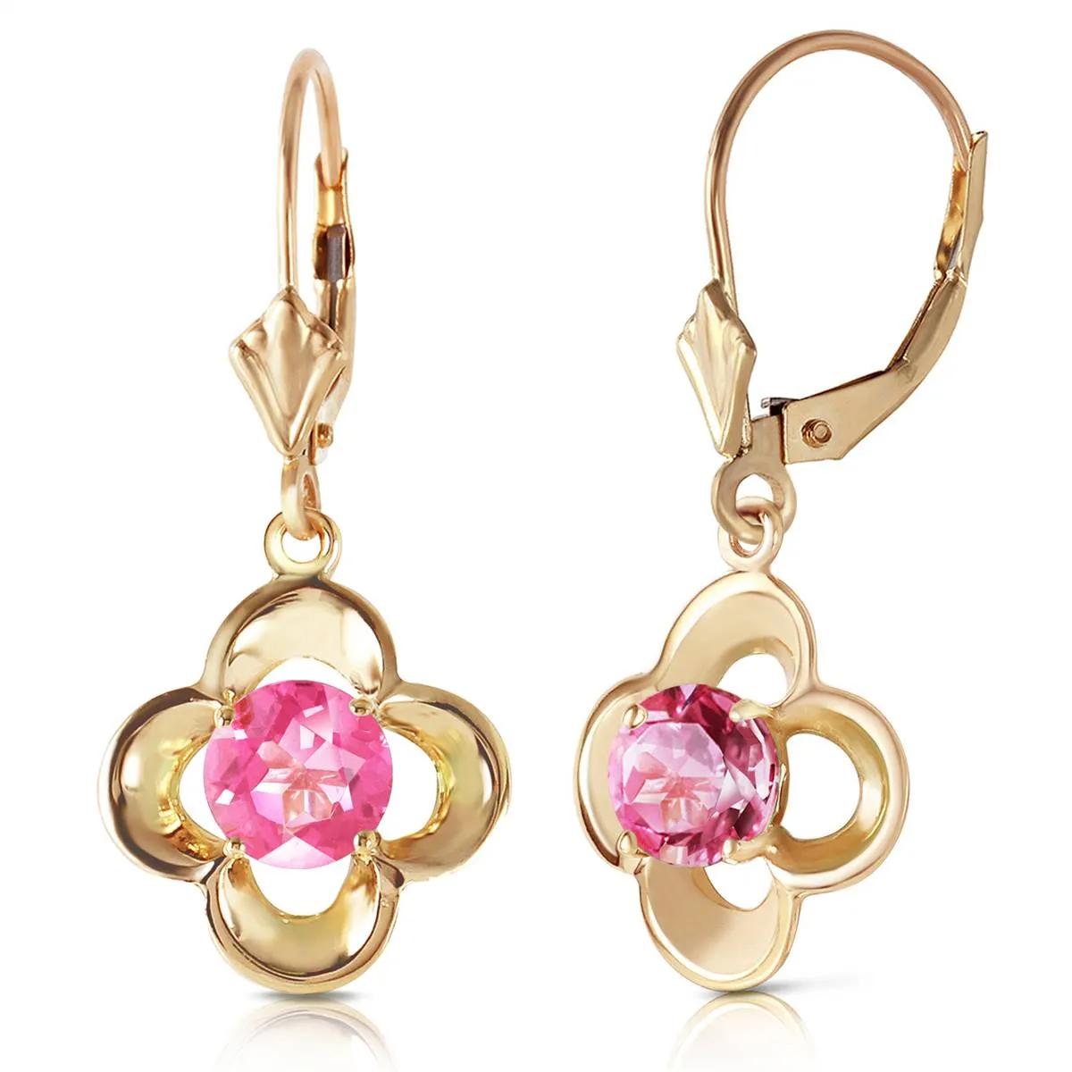 1.1 Carat 14K Solid Yellow Gold Leverback Earrings Natural Pink Topaz