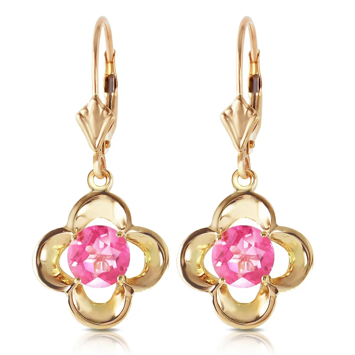 1.1 Carat 14K Solid Yellow Gold Leverback Earrings Natural Pink Topaz