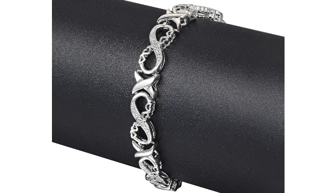 1/10 Carat Diamond XO Infinity Bracelet - Choice of  Platinum or Yellow Gold Overlay - Ships Same/Next Day!