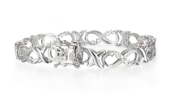 1/10 Carat Diamond XO Infinity Bracelet - Choice of  Platinum or Yellow Gold Overlay - Ships Same/Next Day!