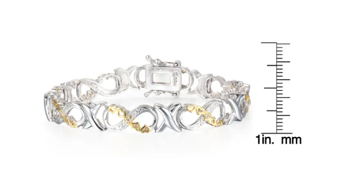 1/10 Carat Diamond XO Infinity Bracelet - Choice of  Platinum or Yellow Gold Overlay - Ships Same/Next Day!