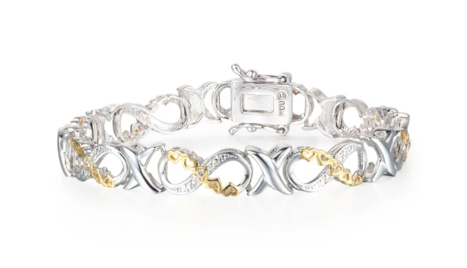 1/10 Carat Diamond XO Infinity Bracelet - Choice of  Platinum or Yellow Gold Overlay - Ships Same/Next Day!