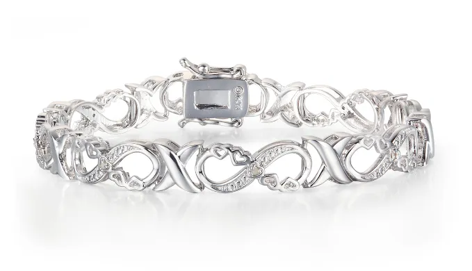 1/10 Carat Diamond XO Infinity Bracelet - Choice of  Platinum or Yellow Gold Overlay - Ships Same/Next Day!