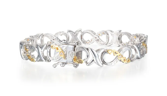 1/10 Carat Diamond XO Infinity Bracelet - Choice of  Platinum or Yellow Gold Overlay - Ships Same/Next Day!