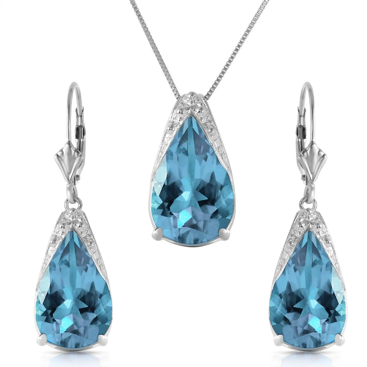 12 Carat 14K Solid White Gold Lifetime You Blue Topaz Earrings