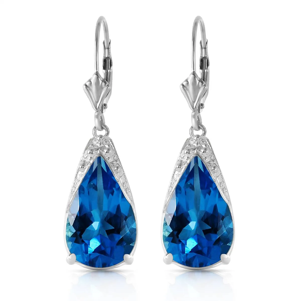 12 Carat 14K Solid White Gold Lifetime You Blue Topaz Earrings