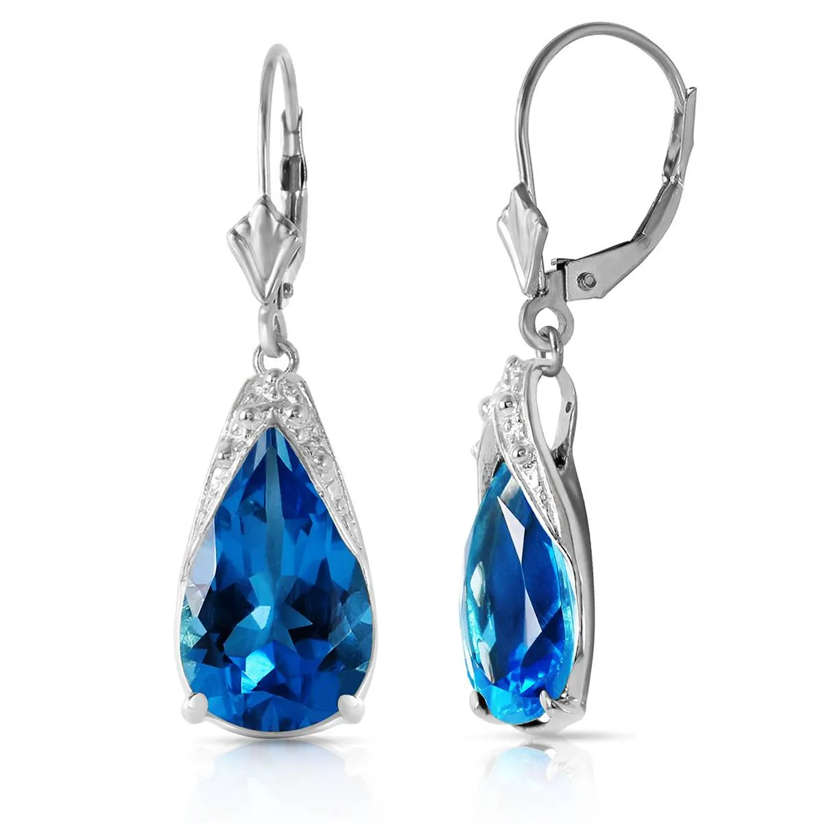 12 Carat 14K Solid White Gold Lifetime You Blue Topaz Earrings