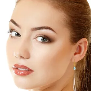 1.35 Carat 14K Solid Yellow Gold Lovecircle Blue Topaz Earrings