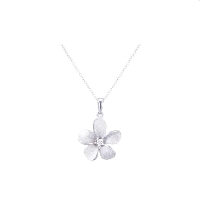13mm 14k Plumeria Pendant with 0.03 carat diamond