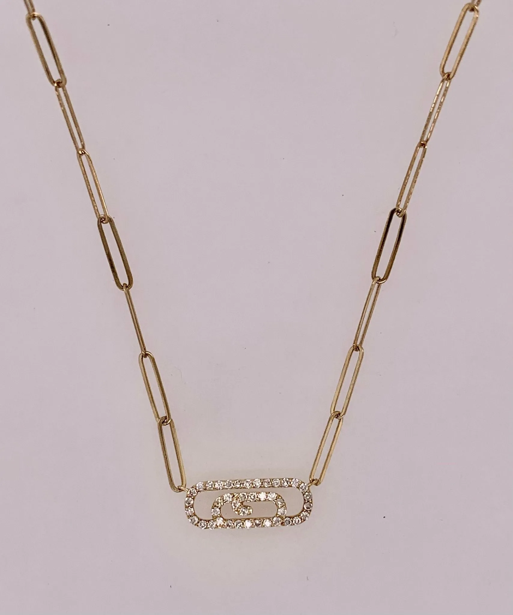 14K Diamond Paper Clip Necklace
