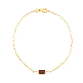 14K Garnet Paperclip Bracelet