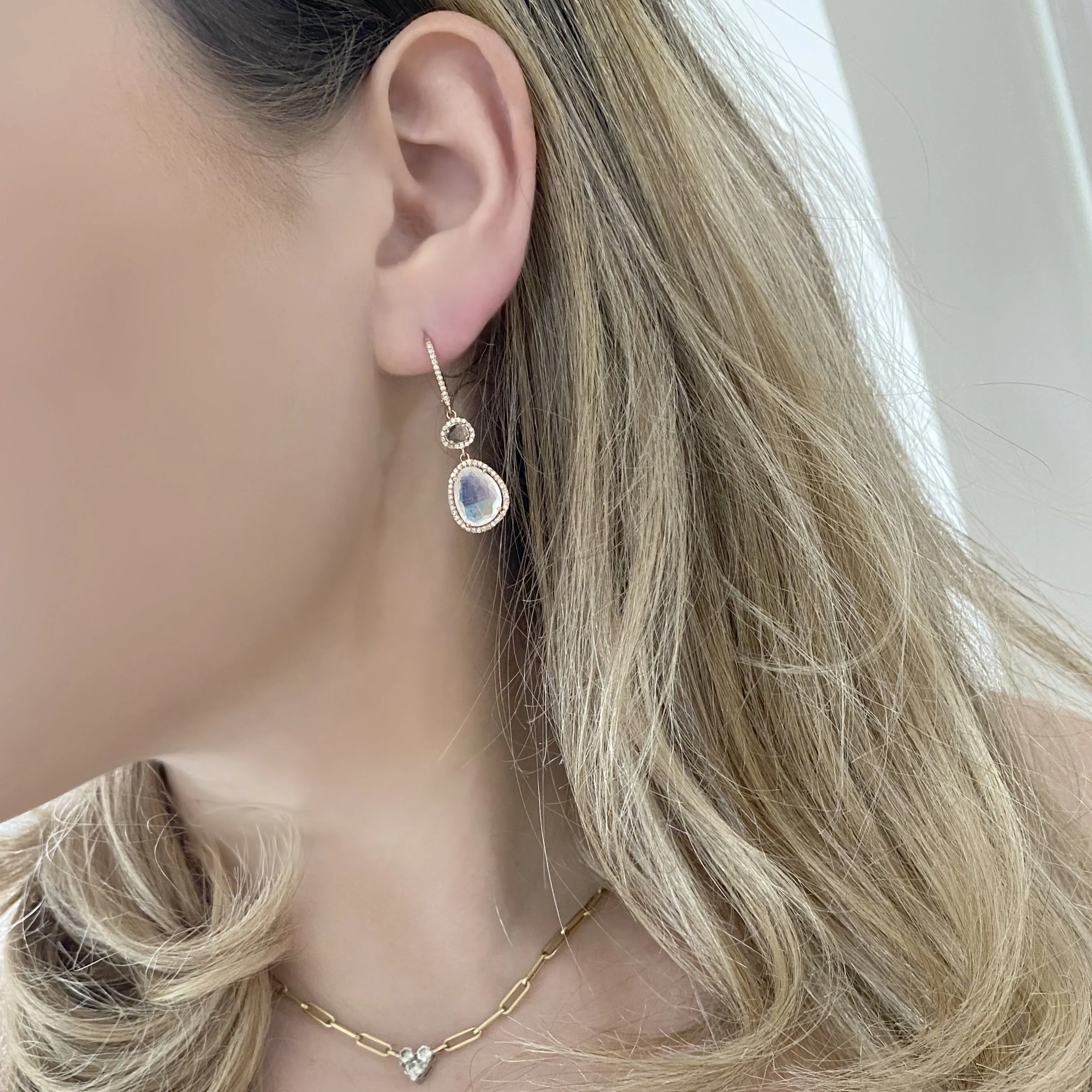 14K GOLD DIAMOND AND MOONSTONE LILA EARRINGS