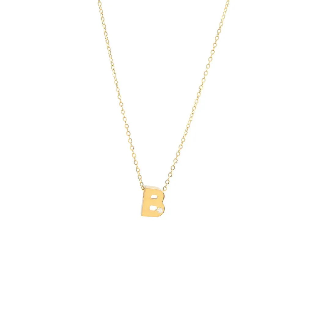 14K Gold Initial "B" Necklace (Diamond)