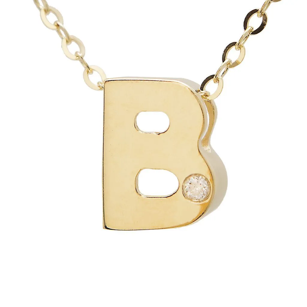 14K Gold Initial "B" Necklace (Diamond)