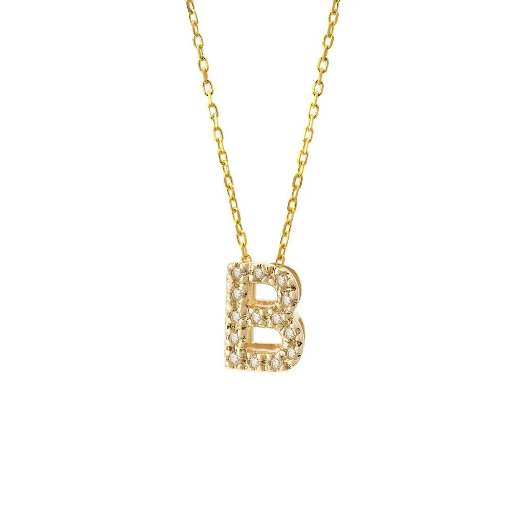14K Gold Initial "B" Necklace With Diamonds