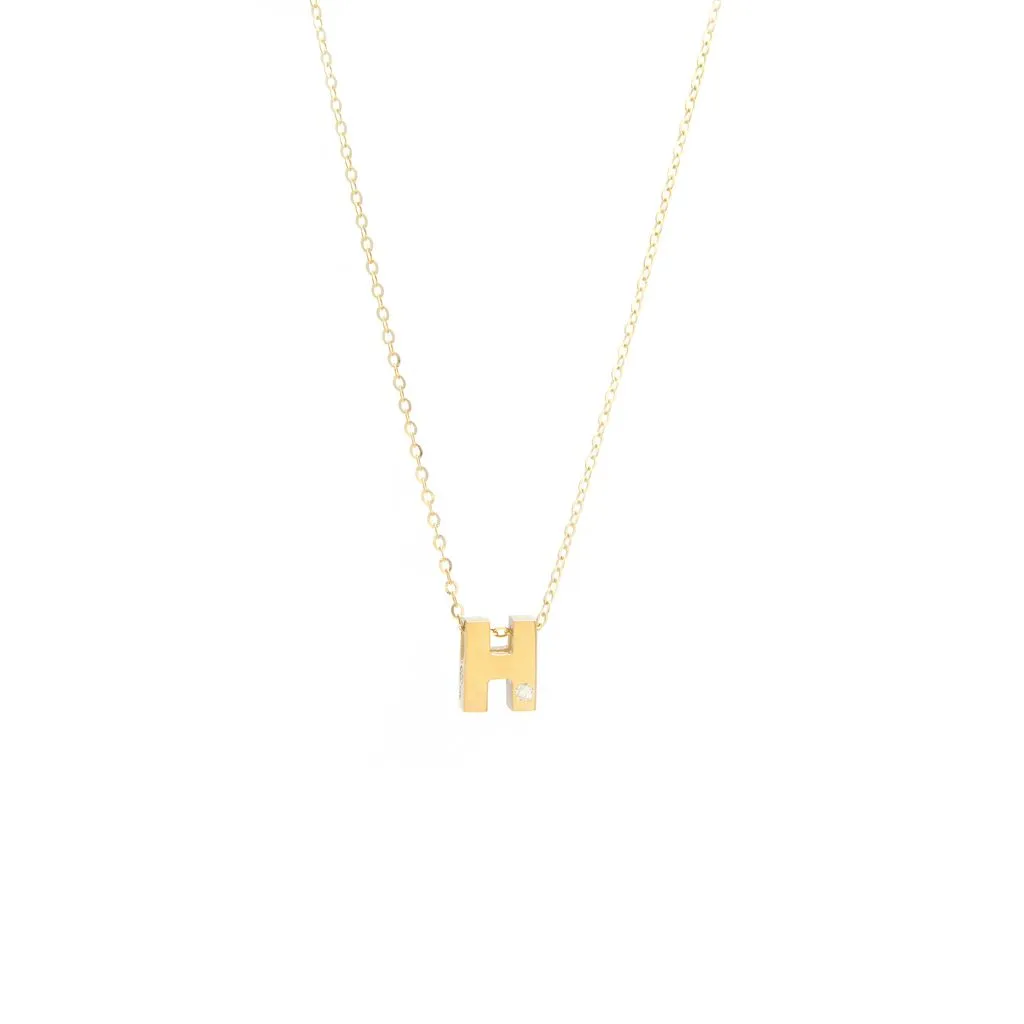 14K Gold Initial "H" Necklace (Diamond)