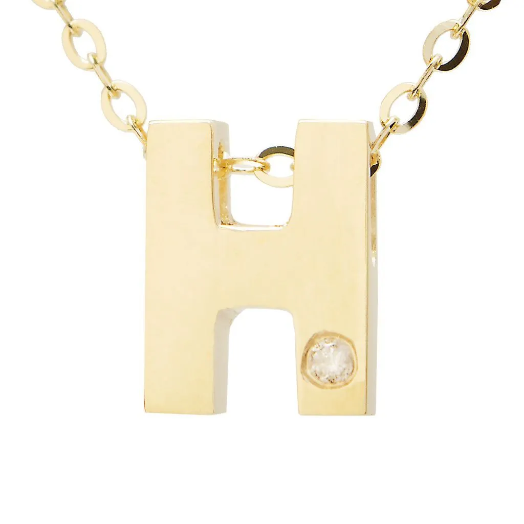 14K Gold Initial "H" Necklace (Diamond)