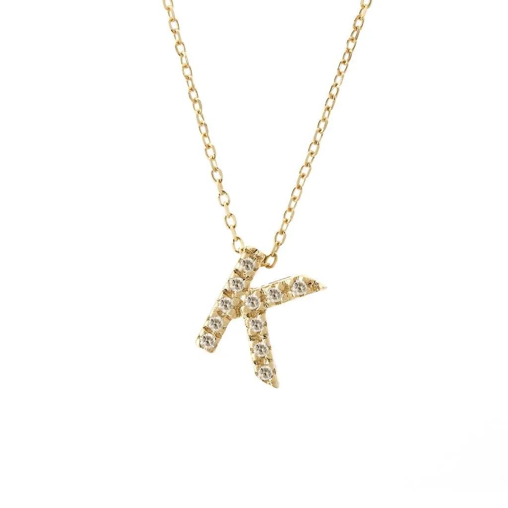 14K Gold Initial "K" Necklace With Diamonds