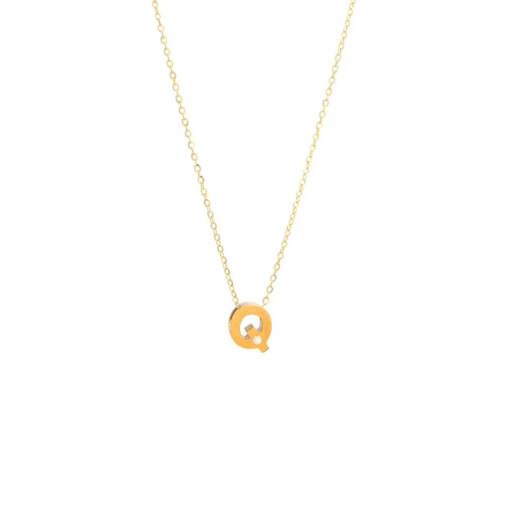 14K Gold Initial "Q" Necklace (Diamond)