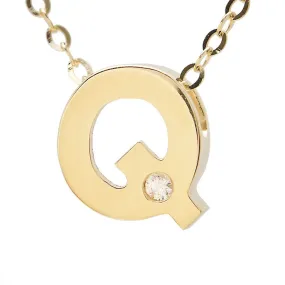 14K Gold Initial "Q" Necklace (Diamond)